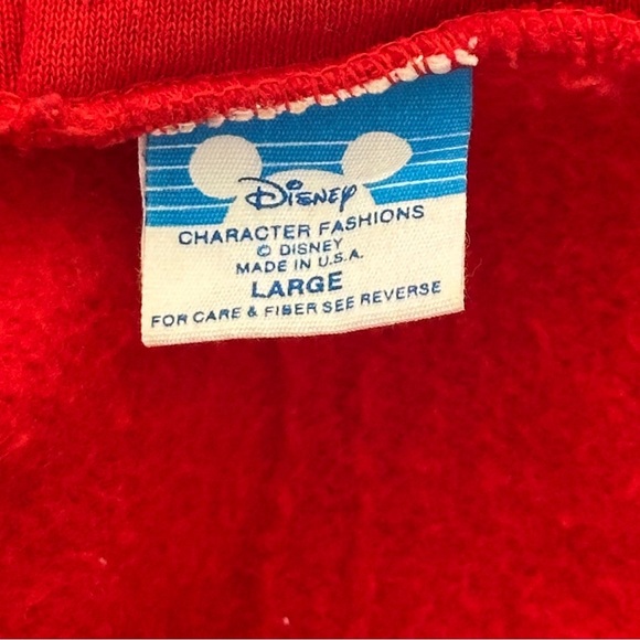 Vintage 80s Walt Disney World Mickey Zip-Up Hoodie Sweatshirt Red Men’s Large - Picture 4 of 5